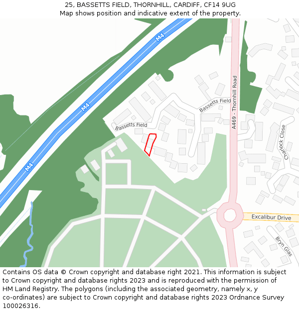 25, BASSETTS FIELD, THORNHILL, CARDIFF, CF14 9UG: Location map and indicative extent of plot