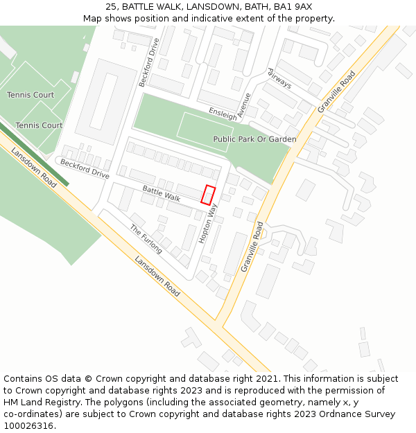 25, BATTLE WALK, LANSDOWN, BATH, BA1 9AX: Location map and indicative extent of plot