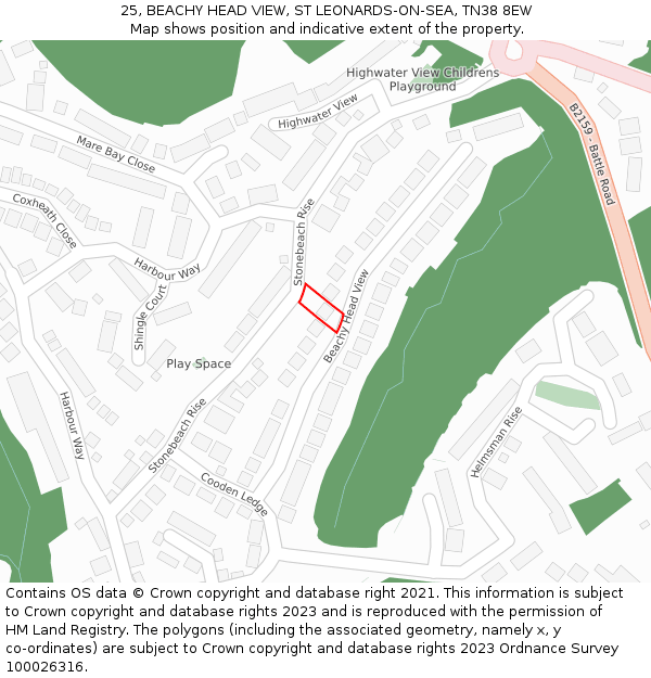 25, BEACHY HEAD VIEW, ST LEONARDS-ON-SEA, TN38 8EW: Location map and indicative extent of plot