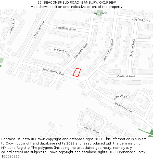25, BEACONSFIELD ROAD, BANBURY, OX16 9EW: Location map and indicative extent of plot
