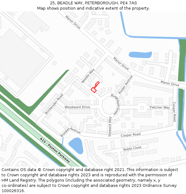 25, BEADLE WAY, PETERBOROUGH, PE4 7AS: Location map and indicative extent of plot