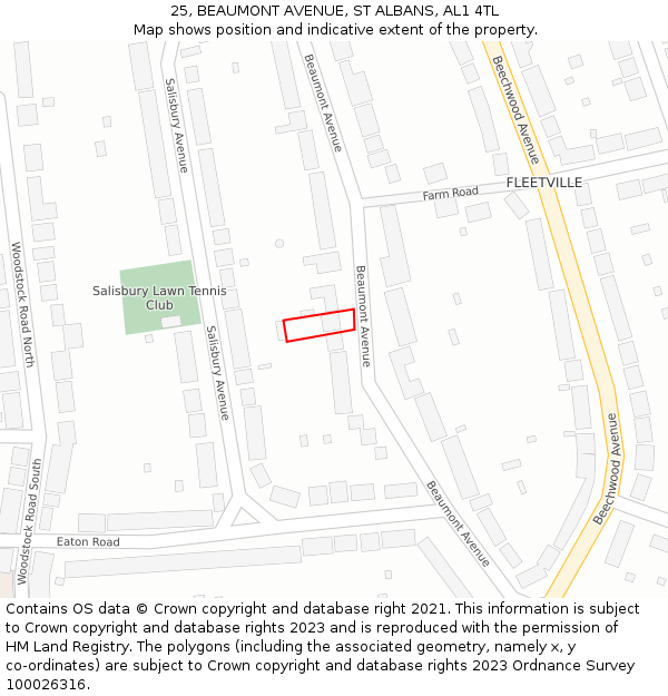 25, BEAUMONT AVENUE, ST ALBANS, AL1 4TL: Location map and indicative extent of plot