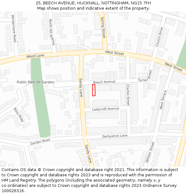 25, BEECH AVENUE, HUCKNALL, NOTTINGHAM, NG15 7FH: Location map and indicative extent of plot