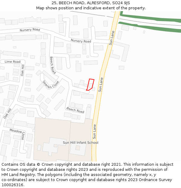 25, BEECH ROAD, ALRESFORD, SO24 9JS: Location map and indicative extent of plot