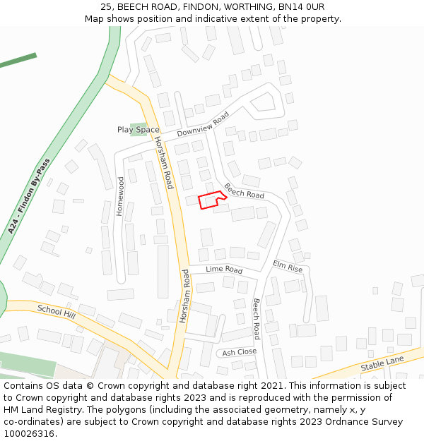 25, BEECH ROAD, FINDON, WORTHING, BN14 0UR: Location map and indicative extent of plot