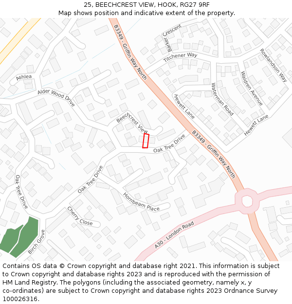 25, BEECHCREST VIEW, HOOK, RG27 9RF: Location map and indicative extent of plot