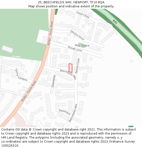 25, BEECHFIELDS WAY, NEWPORT, TF10 8QA: Location map and indicative extent of plot