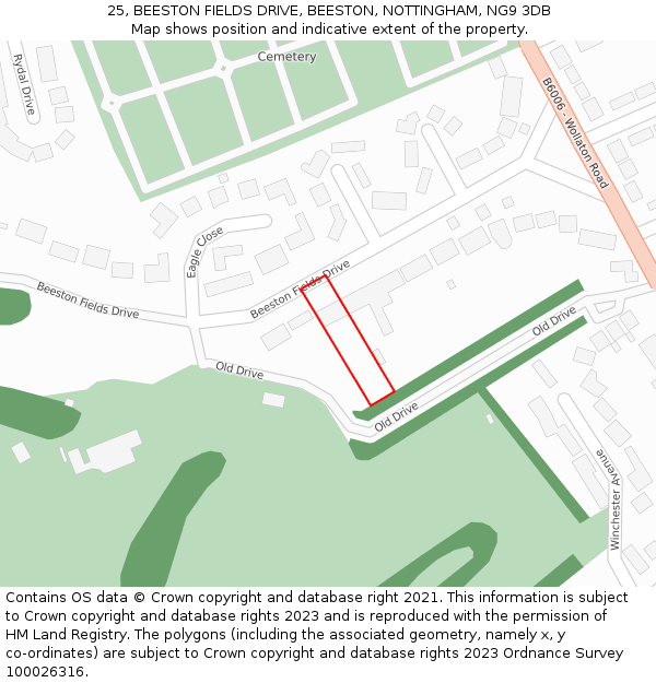 25, BEESTON FIELDS DRIVE, BEESTON, NOTTINGHAM, NG9 3DB: Location map and indicative extent of plot