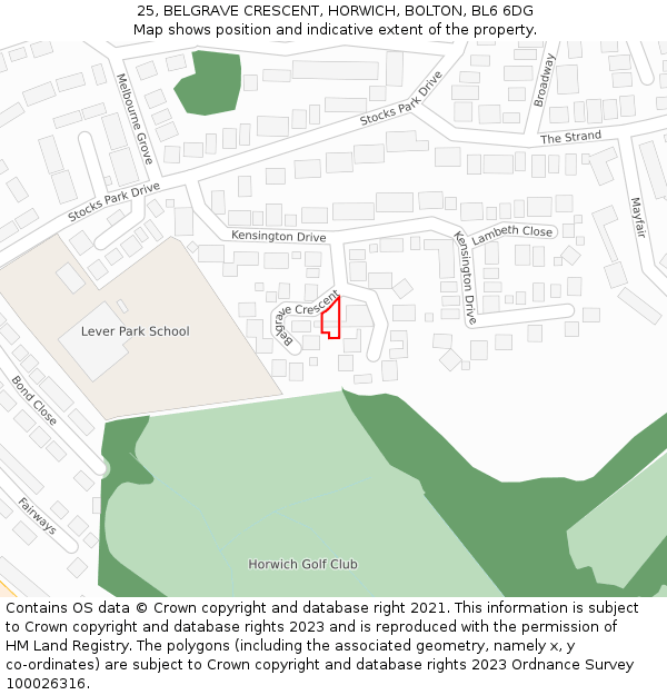25, BELGRAVE CRESCENT, HORWICH, BOLTON, BL6 6DG: Location map and indicative extent of plot