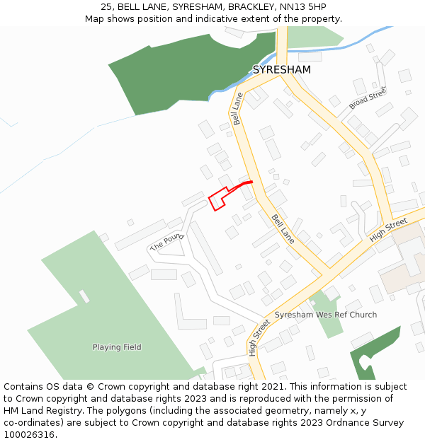 25, BELL LANE, SYRESHAM, BRACKLEY, NN13 5HP: Location map and indicative extent of plot