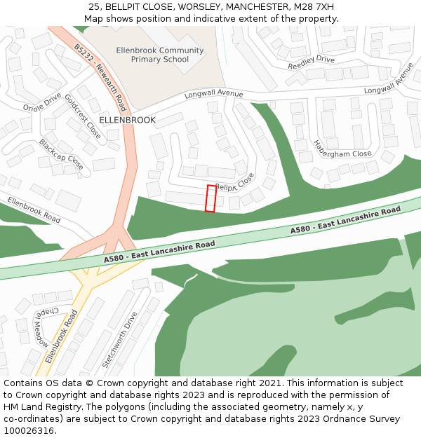 25, BELLPIT CLOSE, WORSLEY, MANCHESTER, M28 7XH: Location map and indicative extent of plot