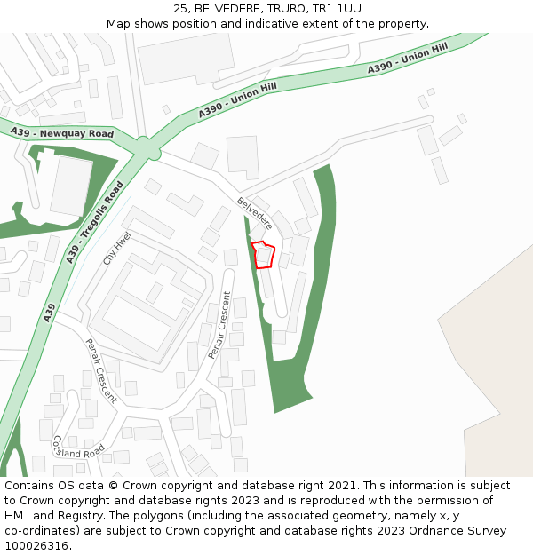 25, BELVEDERE, TRURO, TR1 1UU: Location map and indicative extent of plot