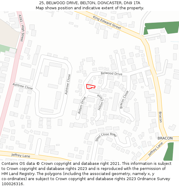 25, BELWOOD DRIVE, BELTON, DONCASTER, DN9 1TA: Location map and indicative extent of plot