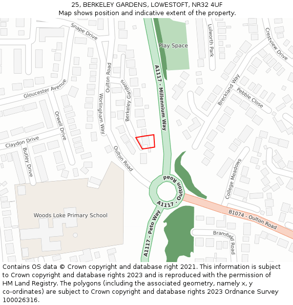 25, BERKELEY GARDENS, LOWESTOFT, NR32 4UF: Location map and indicative extent of plot