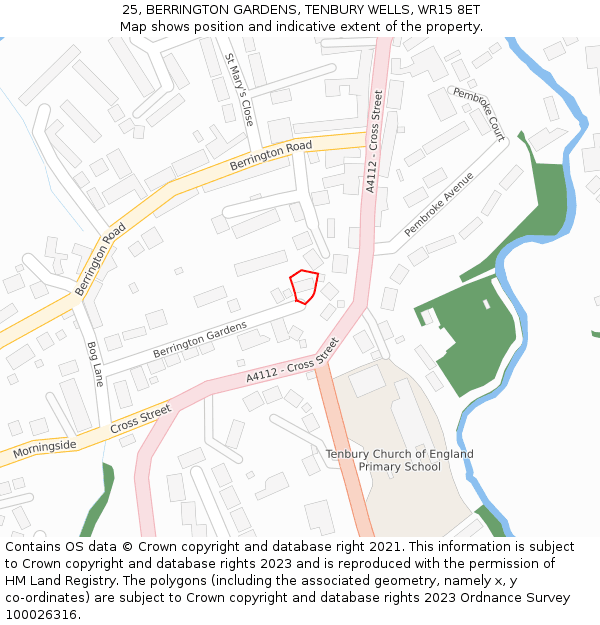 25, BERRINGTON GARDENS, TENBURY WELLS, WR15 8ET: Location map and indicative extent of plot