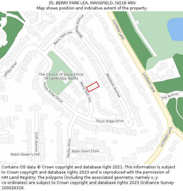 25, BERRY PARK LEA, MANSFIELD, NG18 4RN: Location map and indicative extent of plot