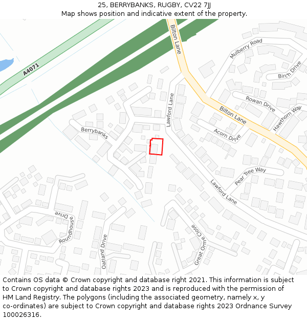 25, BERRYBANKS, RUGBY, CV22 7JJ: Location map and indicative extent of plot