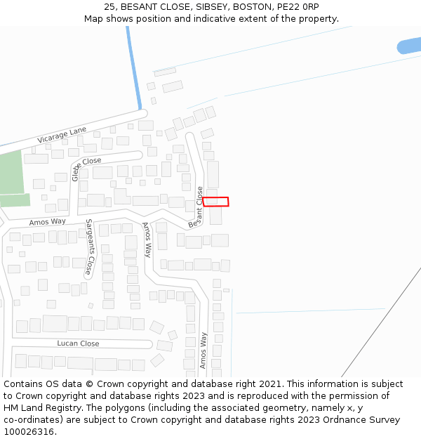 25, BESANT CLOSE, SIBSEY, BOSTON, PE22 0RP: Location map and indicative extent of plot