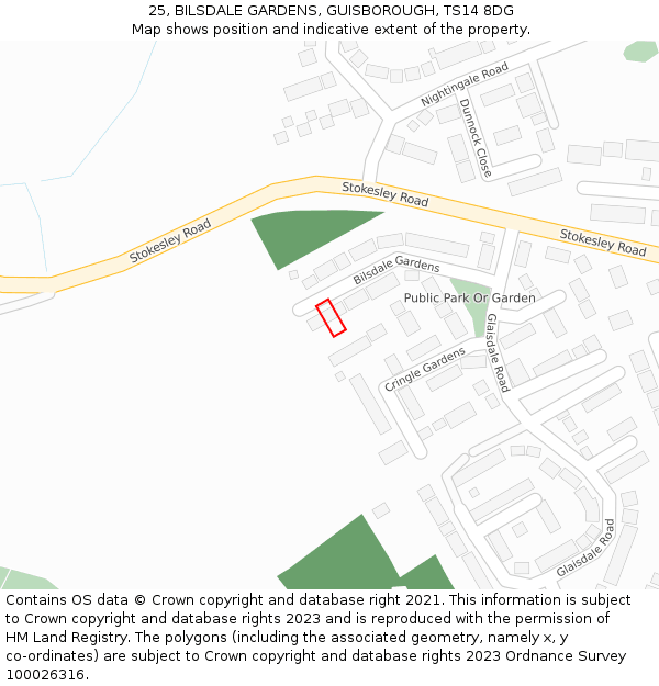 25, BILSDALE GARDENS, GUISBOROUGH, TS14 8DG: Location map and indicative extent of plot