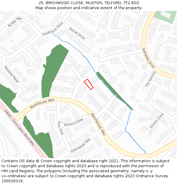 25, BIRCHWOOD CLOSE, MUXTON, TELFORD, TF2 8SG: Location map and indicative extent of plot