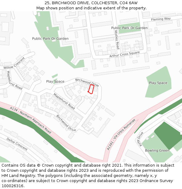 25, BIRCHWOOD DRIVE, COLCHESTER, CO4 6AW: Location map and indicative extent of plot