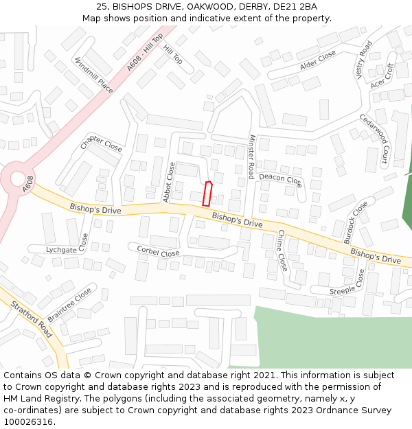 25, BISHOPS DRIVE, OAKWOOD, DERBY, DE21 2BA: Location map and indicative extent of plot