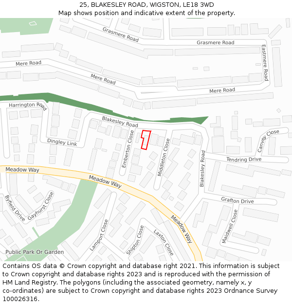 25, BLAKESLEY ROAD, WIGSTON, LE18 3WD: Location map and indicative extent of plot