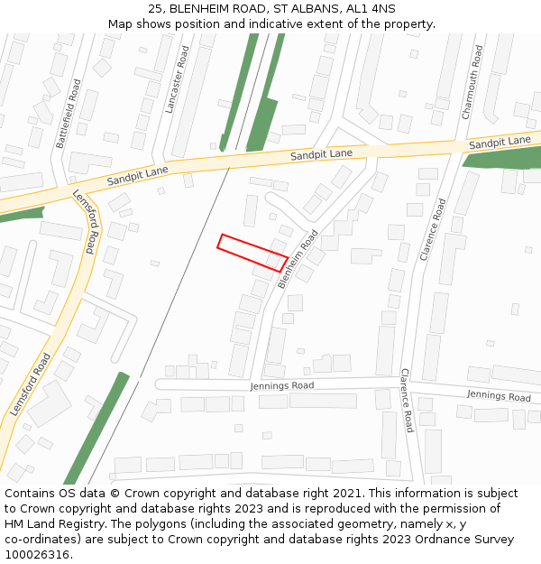 25, BLENHEIM ROAD, ST ALBANS, AL1 4NS: Location map and indicative extent of plot