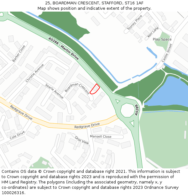 25, BOARDMAN CRESCENT, STAFFORD, ST16 1AF: Location map and indicative extent of plot