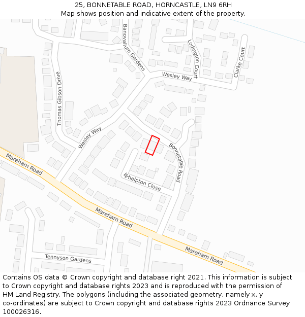 25, BONNETABLE ROAD, HORNCASTLE, LN9 6RH: Location map and indicative extent of plot