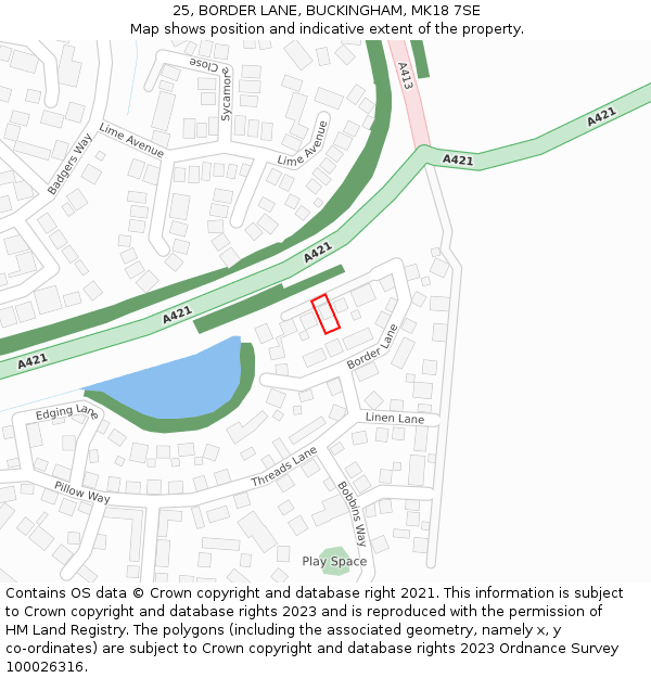 25, BORDER LANE, BUCKINGHAM, MK18 7SE: Location map and indicative extent of plot