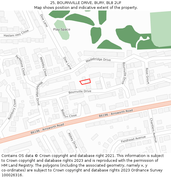 25, BOURNVILLE DRIVE, BURY, BL8 2UF: Location map and indicative extent of plot