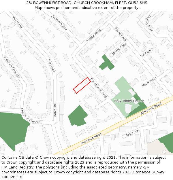 25, BOWENHURST ROAD, CHURCH CROOKHAM, FLEET, GU52 6HS: Location map and indicative extent of plot