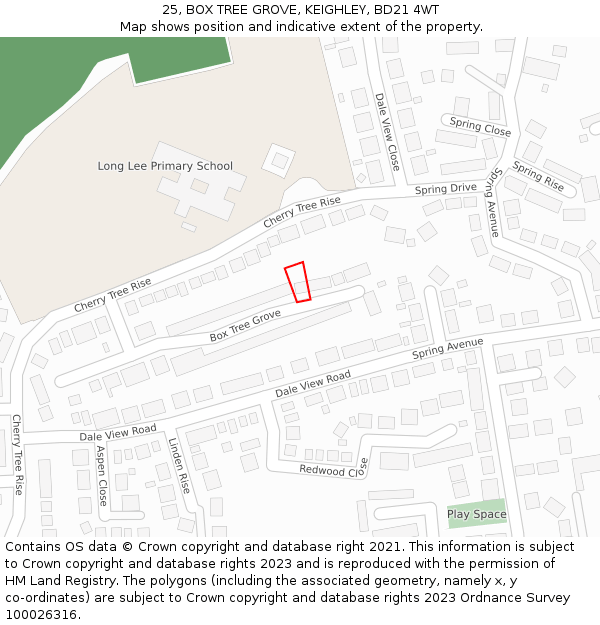 25, BOX TREE GROVE, KEIGHLEY, BD21 4WT: Location map and indicative extent of plot