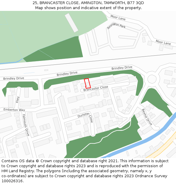 25, BRANCASTER CLOSE, AMINGTON, TAMWORTH, B77 3QD: Location map and indicative extent of plot