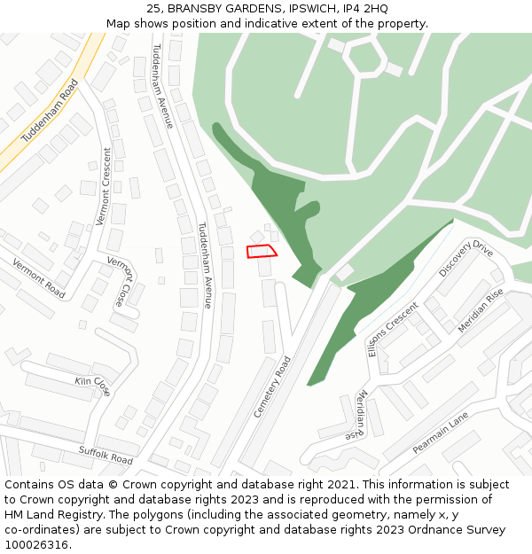 25, BRANSBY GARDENS, IPSWICH, IP4 2HQ: Location map and indicative extent of plot