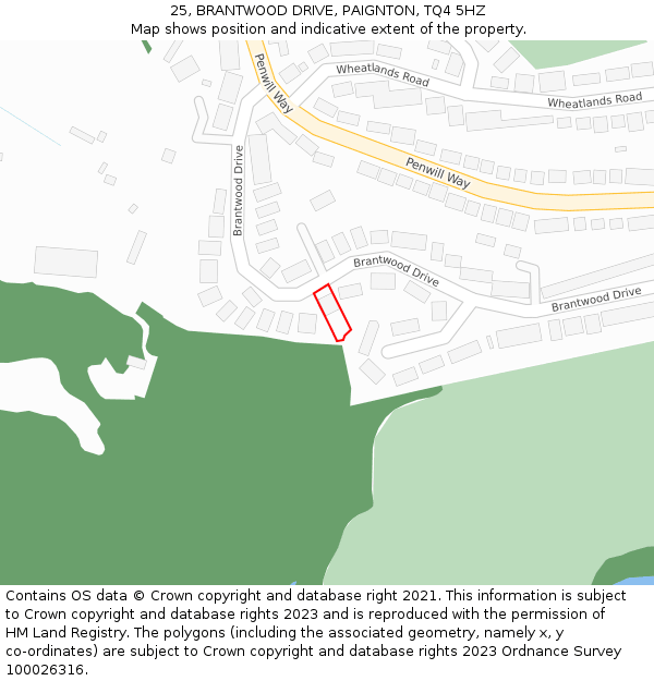 25, BRANTWOOD DRIVE, PAIGNTON, TQ4 5HZ: Location map and indicative extent of plot