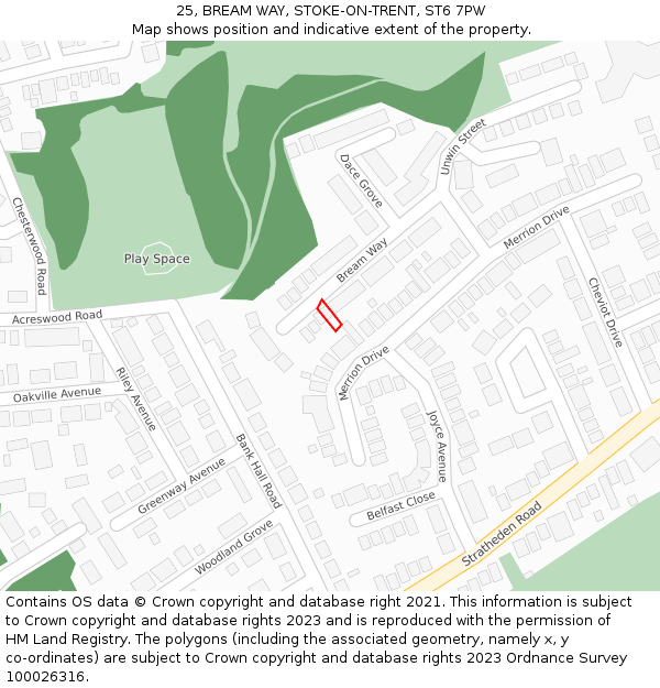 25, BREAM WAY, STOKE-ON-TRENT, ST6 7PW: Location map and indicative extent of plot