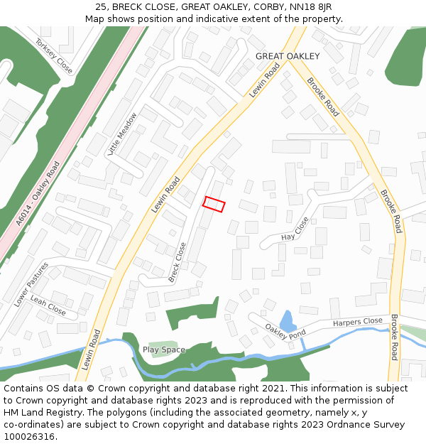 25, BRECK CLOSE, GREAT OAKLEY, CORBY, NN18 8JR: Location map and indicative extent of plot