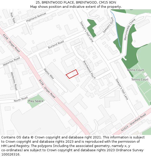 25, BRENTWOOD PLACE, BRENTWOOD, CM15 9DN: Location map and indicative extent of plot