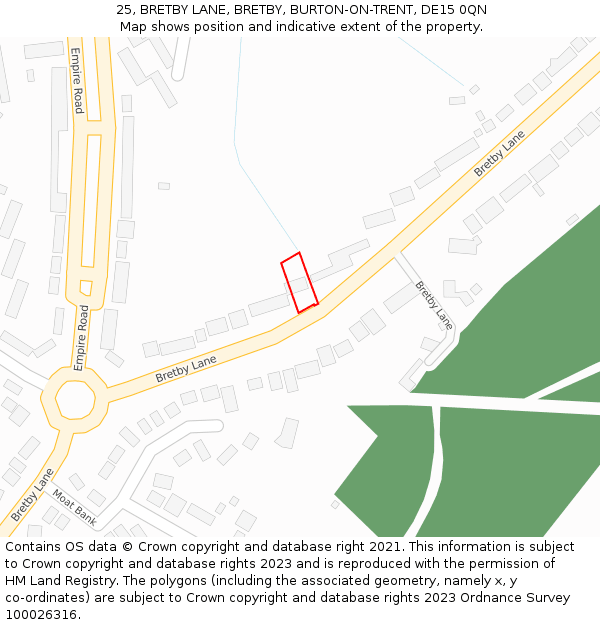25, BRETBY LANE, BRETBY, BURTON-ON-TRENT, DE15 0QN: Location map and indicative extent of plot