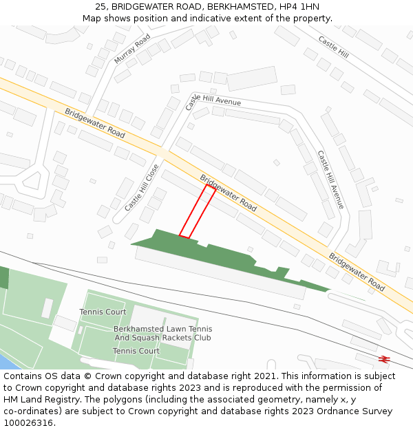 25, BRIDGEWATER ROAD, BERKHAMSTED, HP4 1HN: Location map and indicative extent of plot