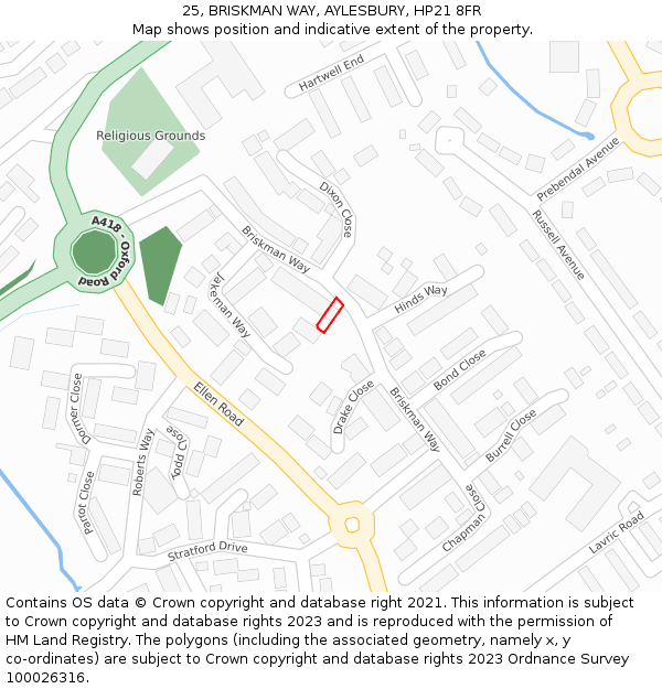 25, BRISKMAN WAY, AYLESBURY, HP21 8FR: Location map and indicative extent of plot