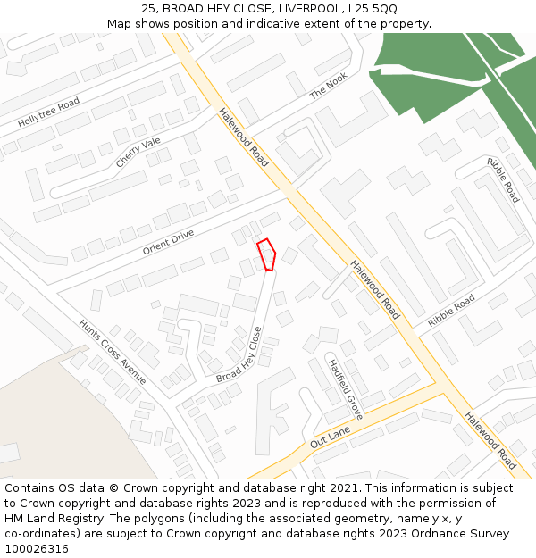 25, BROAD HEY CLOSE, LIVERPOOL, L25 5QQ: Location map and indicative extent of plot