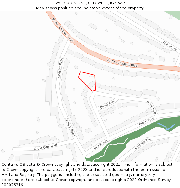 25, BROOK RISE, CHIGWELL, IG7 6AP: Location map and indicative extent of plot