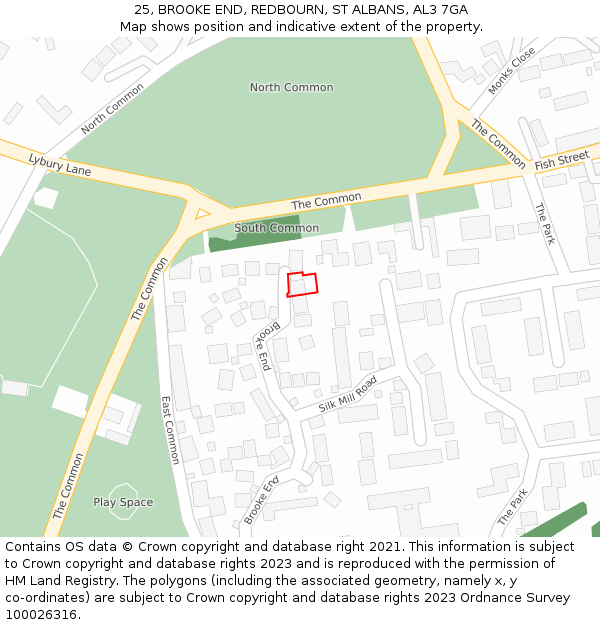25, BROOKE END, REDBOURN, ST ALBANS, AL3 7GA: Location map and indicative extent of plot