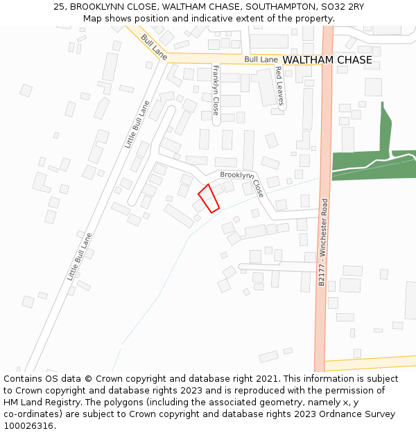 25, BROOKLYNN CLOSE, WALTHAM CHASE, SOUTHAMPTON, SO32 2RY: Location map and indicative extent of plot