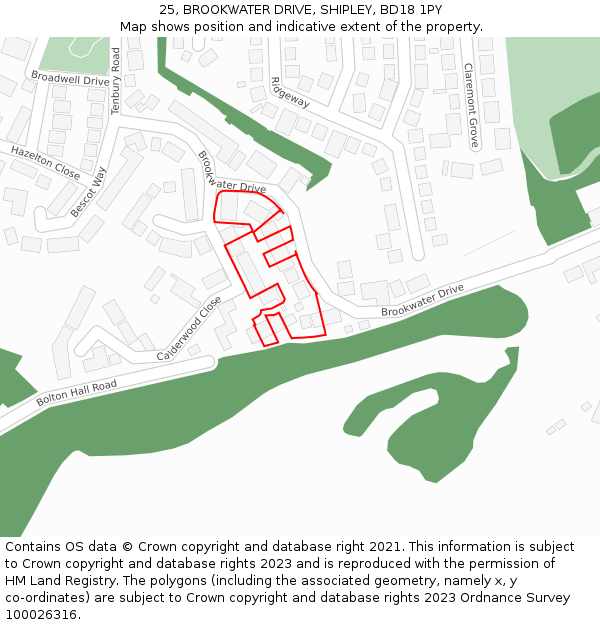 25, BROOKWATER DRIVE, SHIPLEY, BD18 1PY: Location map and indicative extent of plot