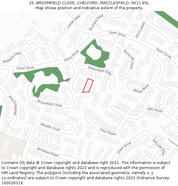 25, BROOMFIELD CLOSE, CHELFORD, MACCLESFIELD, SK11 9SL: Location map and indicative extent of plot