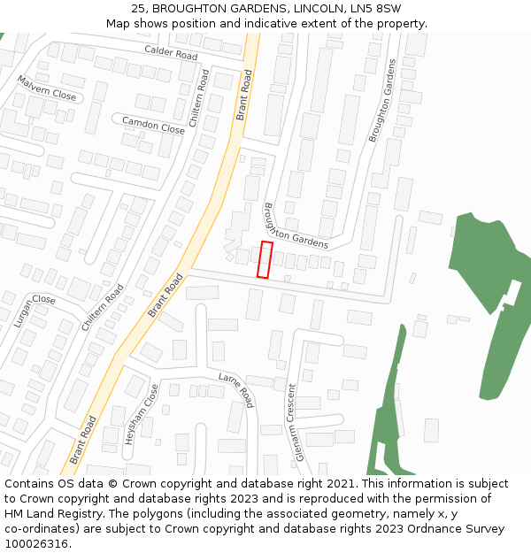 25, BROUGHTON GARDENS, LINCOLN, LN5 8SW: Location map and indicative extent of plot